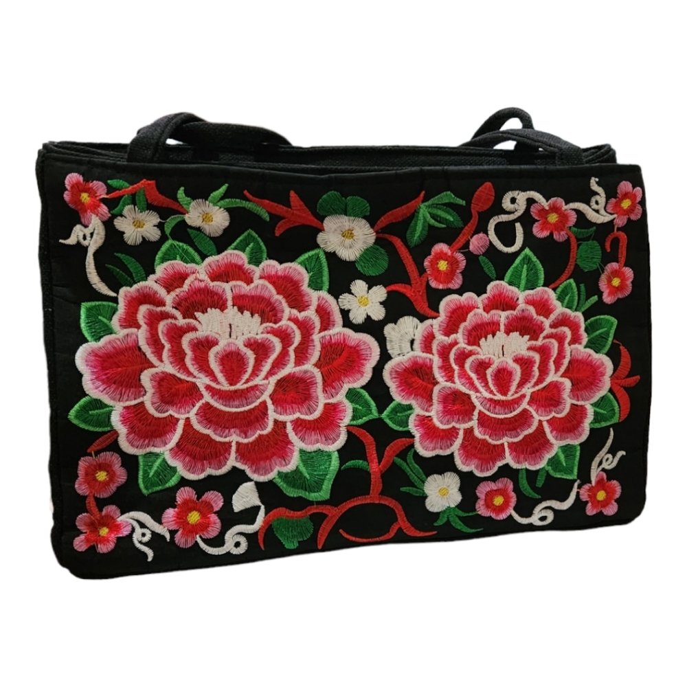 Embroidered Peony Canvas Shoulder Bag - Picture 8 of 12